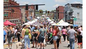 People at Beer Cheese Festival walking in downtown Winchester