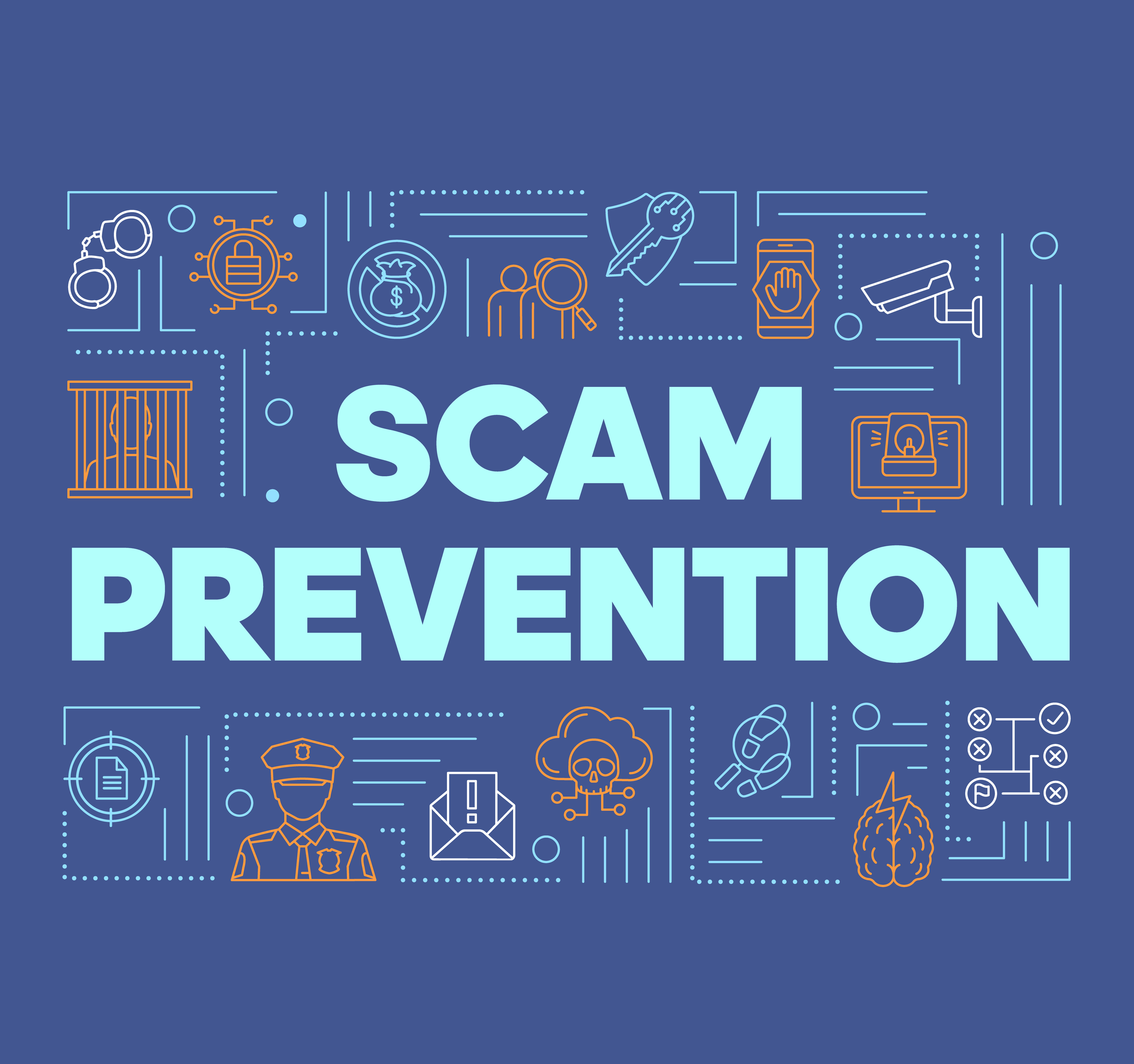 scam prevention with scam emojis in background