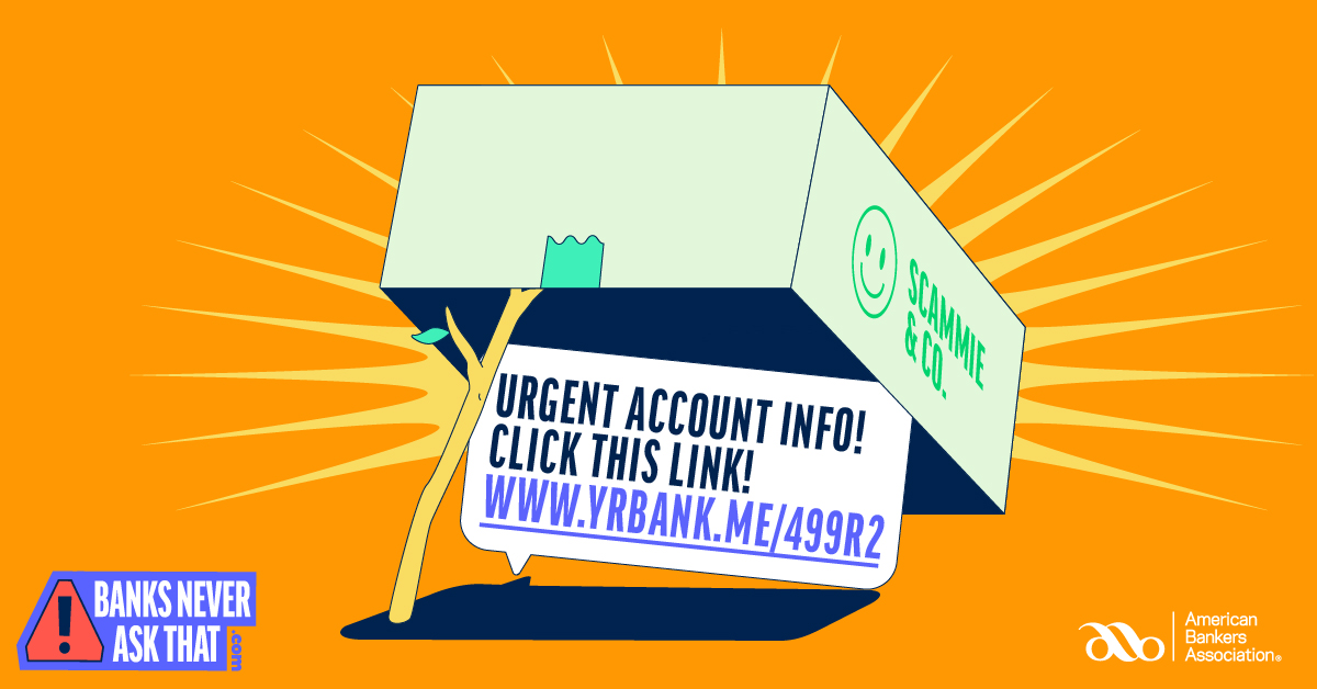 trap with box held up with stick with message inside saying "urgent account info! click this link!"