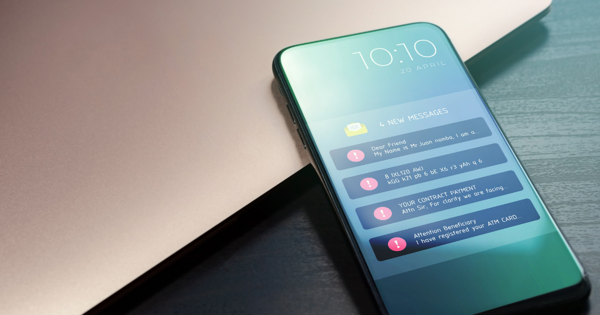 phone with multiple scam text messages on screen