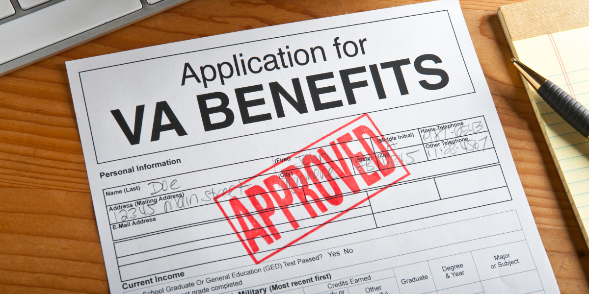 application for VA benefits with approved stamp