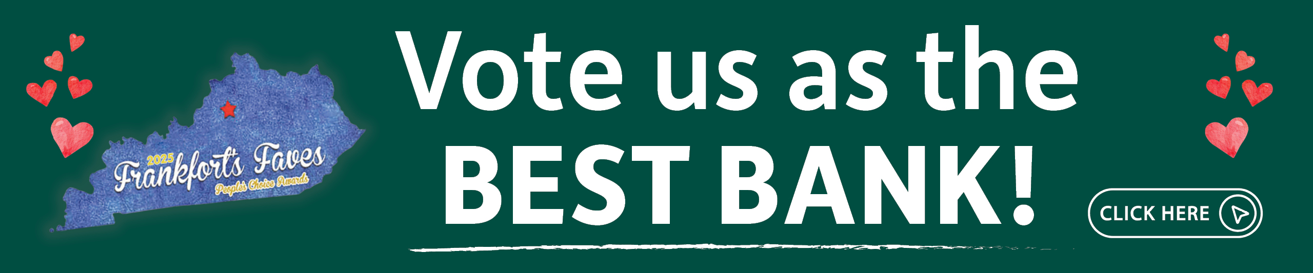 vote us as best bank with hearts on green background