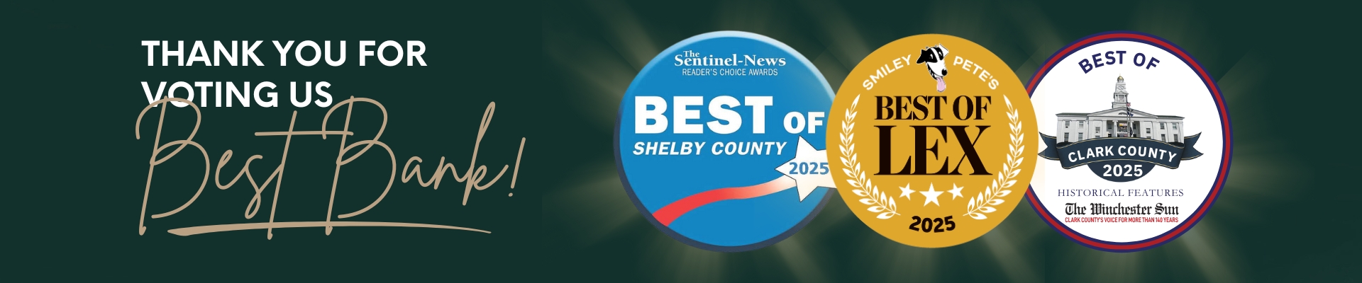 Thank you for voting us Best Bank - Clark Co, Shelby Co, Lex