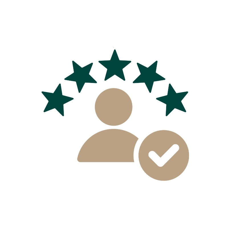 5 star over person with check mark
