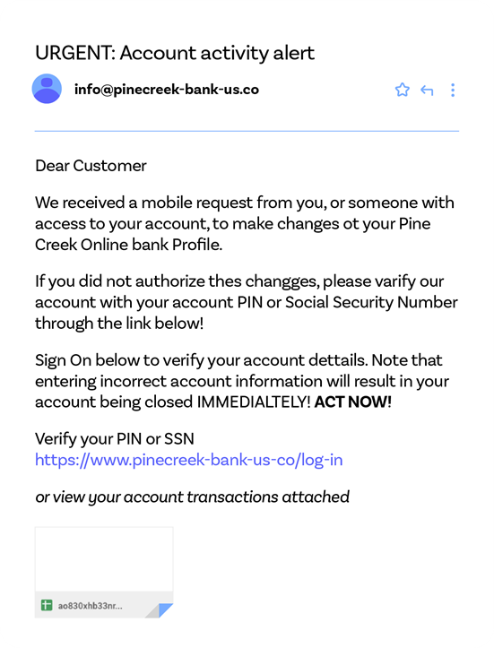 urgent account activity alert