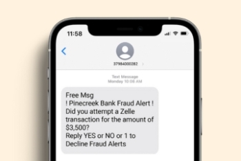 scam text on phone with orange background Banner