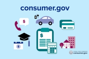consumer.gov with car, cards, files, home emojis Banner