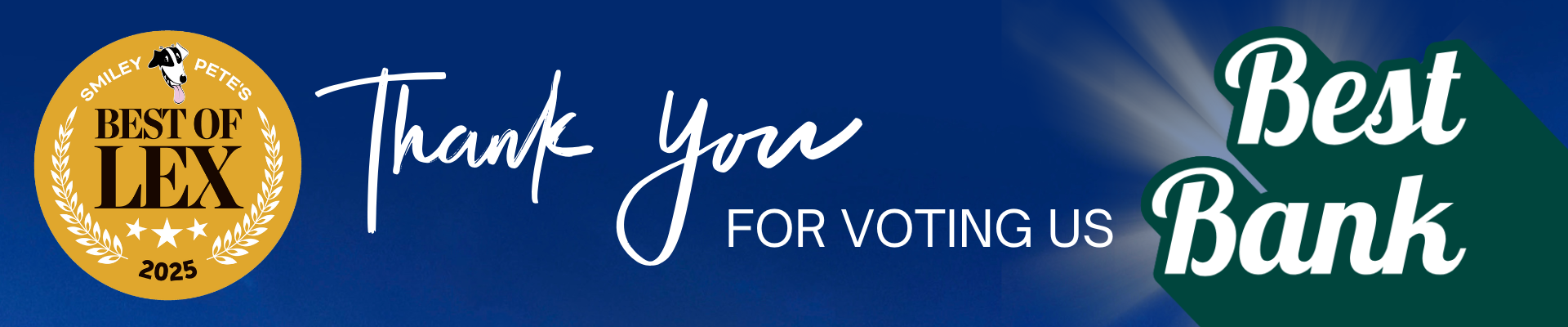 Best of Lex gold badge: Thank you for voting us Best Bank Banner
