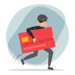 man running away with a debit card in his hand