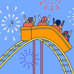 rollercoaster with fireworks in background