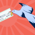 seagull with check in its beak