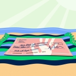 check laying on summer towel at beach