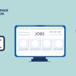 computer with jobs on the screen, document, and check on the sides