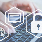 hands typing on keyboard with lock icons in foreground